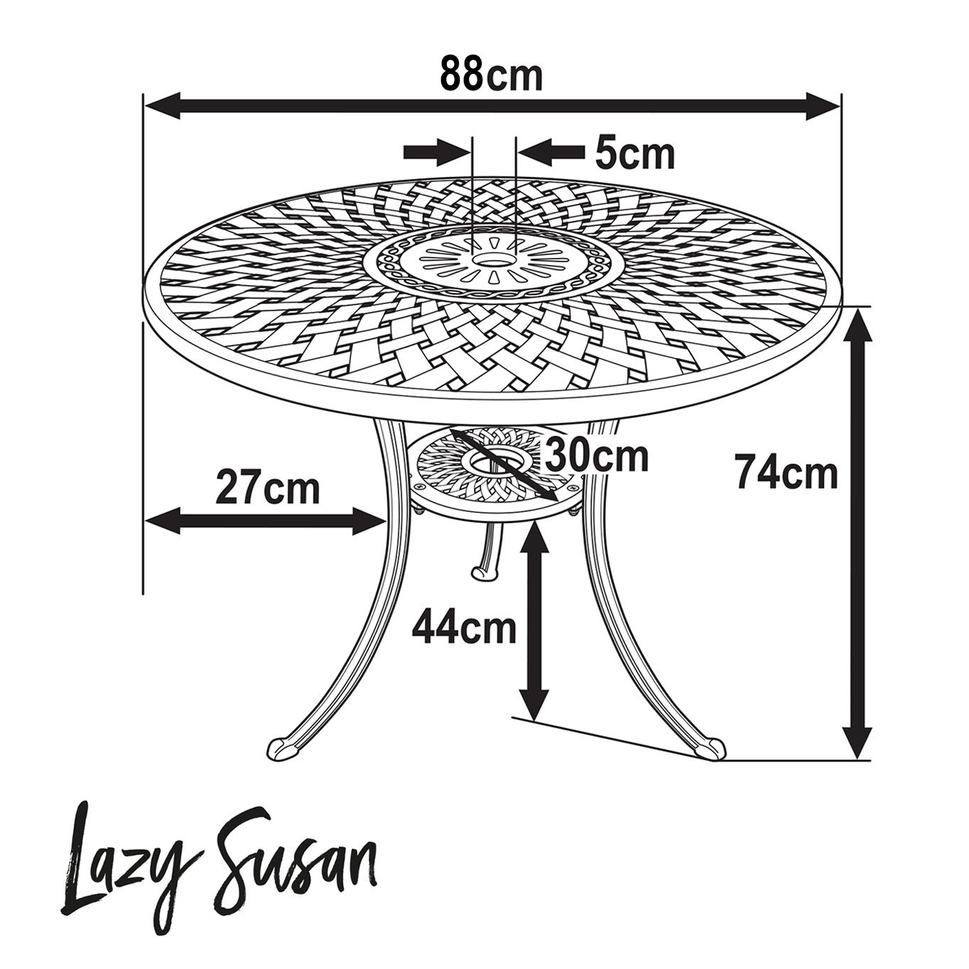 Schieferfarbener MIA 90 cm runder Aluguss Gartentisch - einzeln